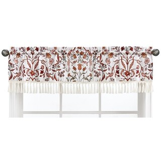 Sweet Jojo Designs Ivory and Orange Boho Vintage Floral Girl Window Curtain Valance Bohemian Rust Botanical Flower Green Fringe