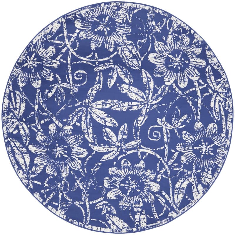 Guneg Power Loomed Distressed Geometric Floral Traditional Stain Resistant Area Rug By HomeRoots - 96' X '96' X '0.39