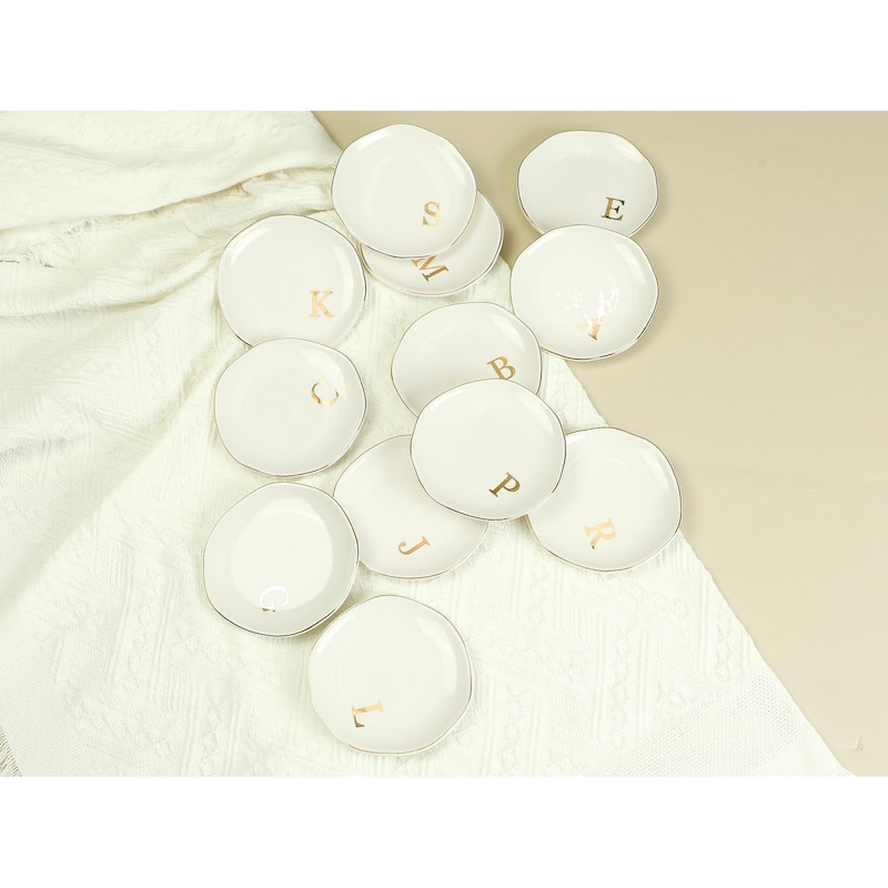 Ceramic Jewelry Tray, Decorative Trinket Ring Dish for Organizing Earrings Necklaces Bracelet Watch Keys - White