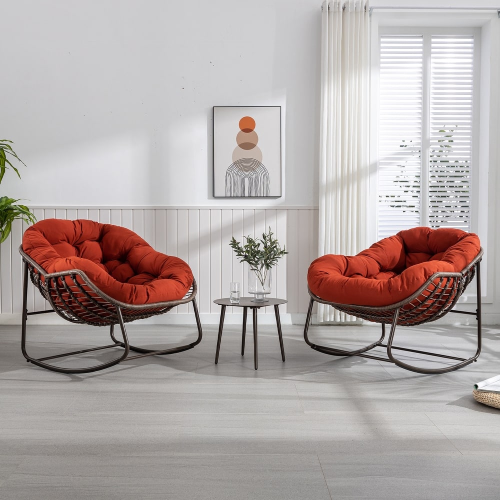 Patio Wicker Indoor & Outdoor Rocking Chair with Cushion