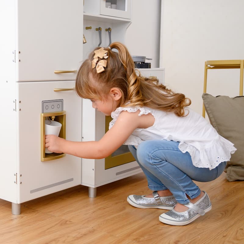 Teamson Kids Wooden Play Kitchen with Lights and Sounds, Interactive Stove, Sink and Fridge, Kids Kitchen Playset for Toddlers