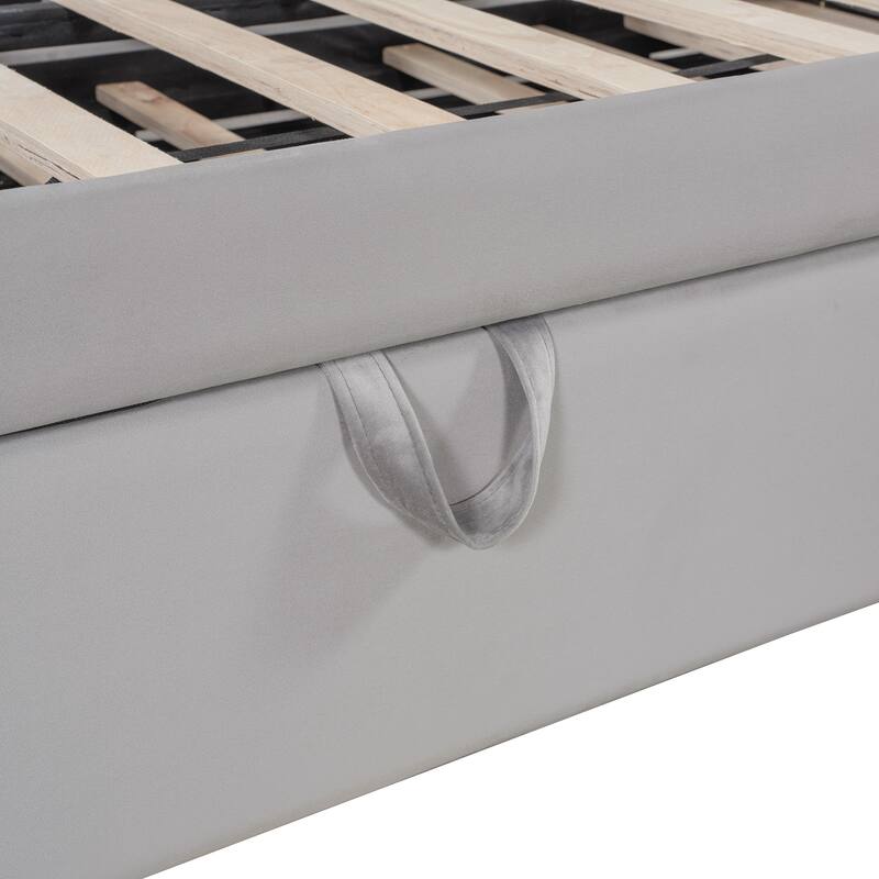 Full Size Upholstered L-Shaped Upholstered Daybed with Twin Size Pop Up Trundle, Gray