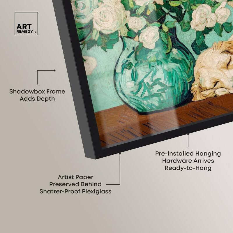 Rose Vase Puppy Shadowbox by Art Remedy