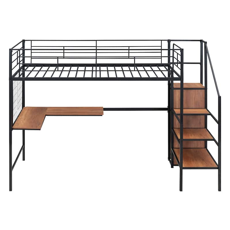 Twin Metal Loft Bed with Wardrobe & Desk