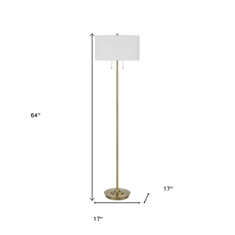64" Traditional Floor Lamp with Brass Metal Base and White Rectangular Fabric Shade Rotary Socket for Living Room