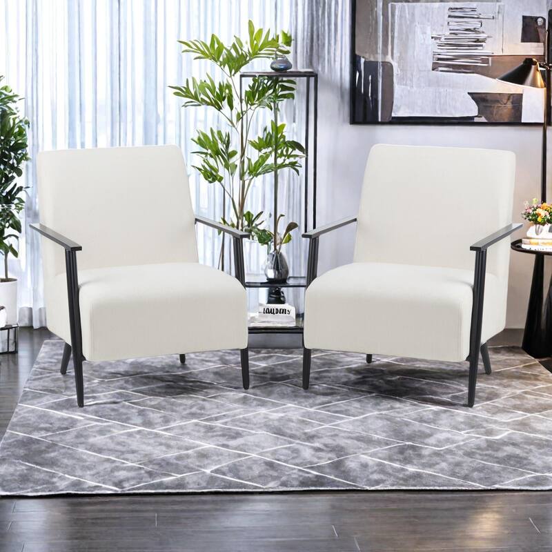 Polyester Lounge Chairs (Set of 2） with Sturdy Metal Frames, Ergonomic Design, and Space-Saving Profile - Beige