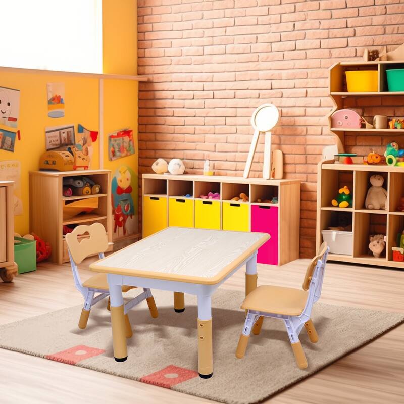 YUKOOL Kids Study Table and Chairs Set - Adjustable Height and Stylish Design