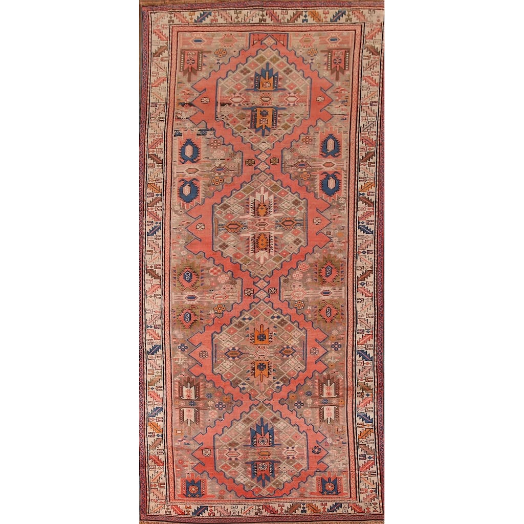 Geometric Anatolian Turkish Vintage Area Rug Handmade Wool Carpet - 4'6"x 11'2"