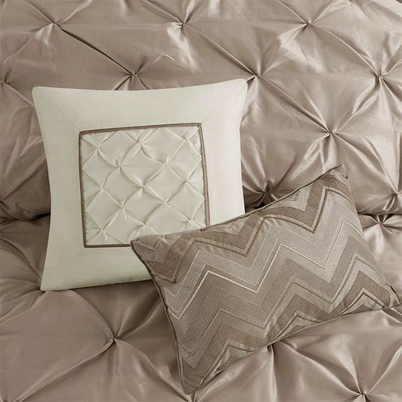 7pc King Size Embroidery Tufted Comforter Set Taupe - Bed Bath & Beyond ...