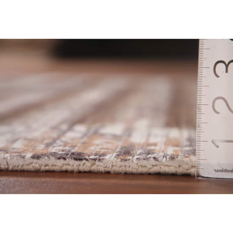 Striped Brown Abstract Oriental Accent Rug Handmade Wool Carpet - 4'1"x 5'11"