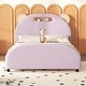 preview thumbnail 12 of 20, Full Size Upholstered Platform Bed with Bear-Shaped Headboard and Embedded Light Stripe, Velvet Low Bed Frame for Boys, Girls