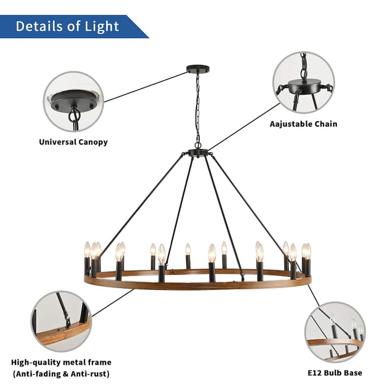 16-Light Modern Farmhouse Light Wagon Wheel Chandelier 43 Inch