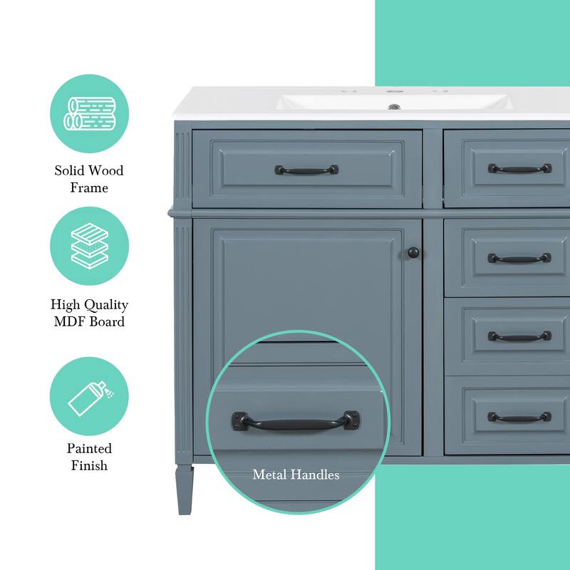 GDFStudio - Alexander Whitmore Modern Freestanding Bathroom Vanity with Flip Drawer Storage