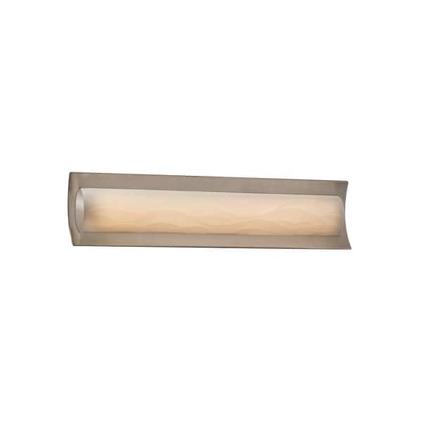 slide 2 of 2, Justice Design Porcelina Lineate 22-inch Brushed Nickel ADA LED Wall/ Bath Bar, Waves Shade Brushed Nickel