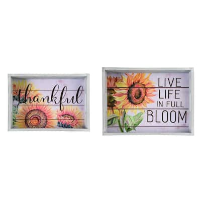 Transpac Wood 15.75 in. Multicolor Harvest Sunflower Serving Trays Set of 2