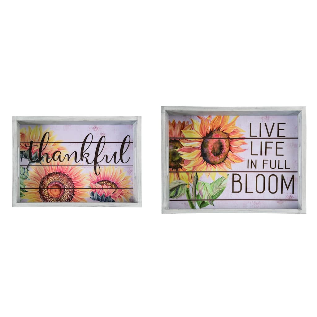 Transpac Wood 15.75 in. Multicolor Harvest Sunflower Serving Trays Set of 2