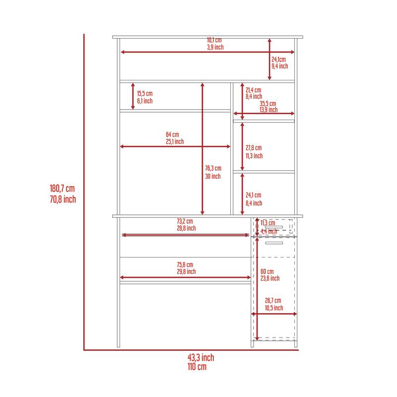 Aberdeen 2-Drawer 7-Shelf Computer Desk with Hutch