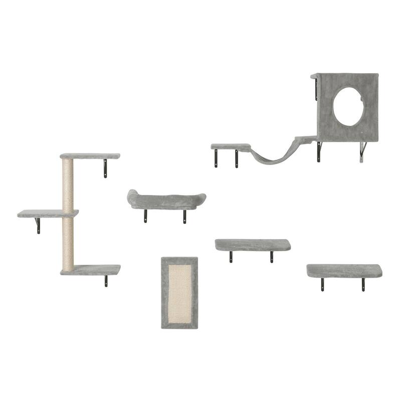 Natural Particle Board Cat Wall Set with Hammock, Sofa & Tree