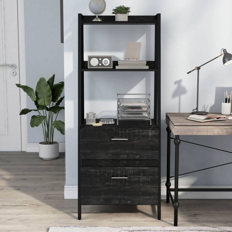 DH BASIC Contemporary Iron 2-Drawer Bookshelf with File Cabinet by Denhour