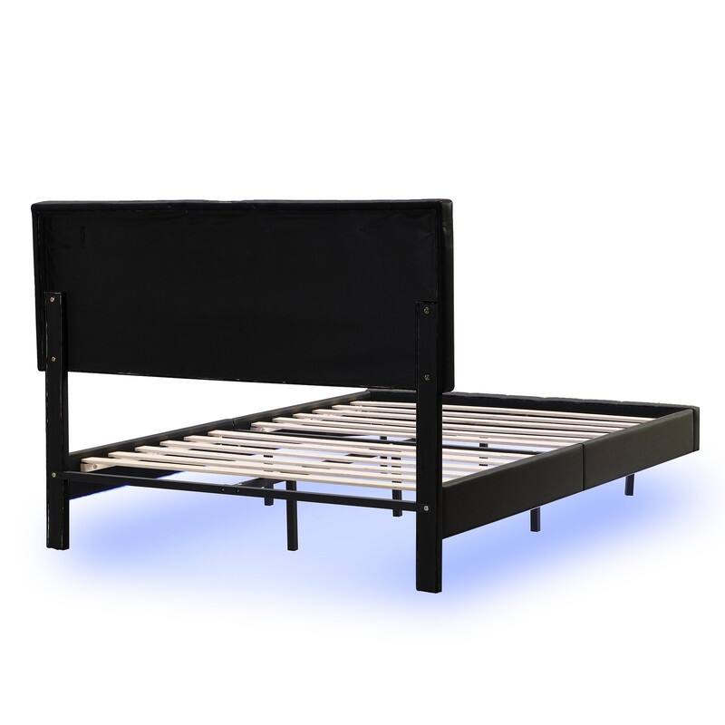 Full Size Floating Platform Bed with LED Lights and USB Charging