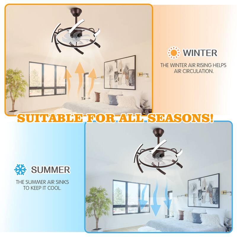 Bella Depot 25" Modern DIY Shape Ceiling Fan with Remote APP Control and Dimmable Light Kit, 6-Speed Reversible Blades