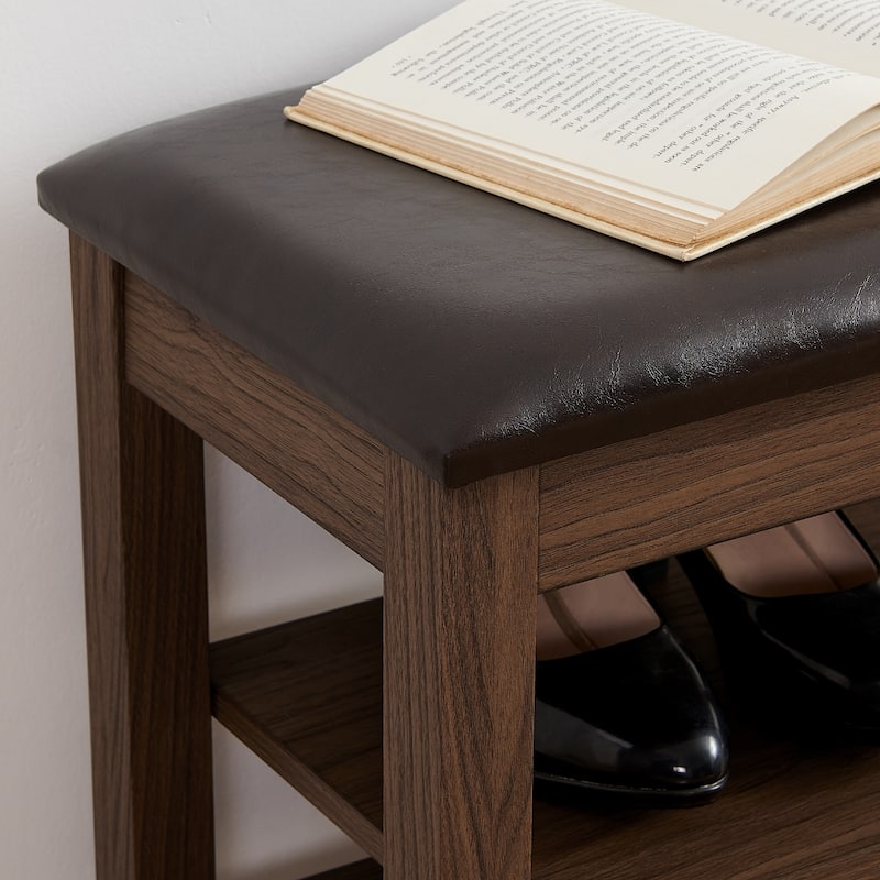 Height-Adjustable Shoe-Changing Bench With Comfortable Seat And Concealed Storage Space,Featuring Charcoal-Grained Wood