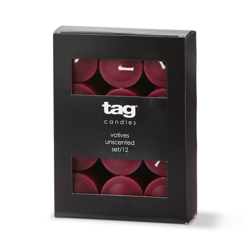 Color Studio Votive Candles Set Of 12 Wine Smokeless Paraffin Wax, Burn Time 5 Hrs.