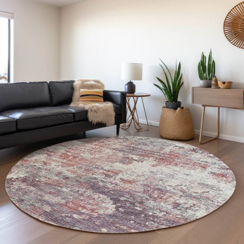 Premium Washable Super Soft Abstract Modern Mayfield Rug - Pink - 8' x 8' - Round
