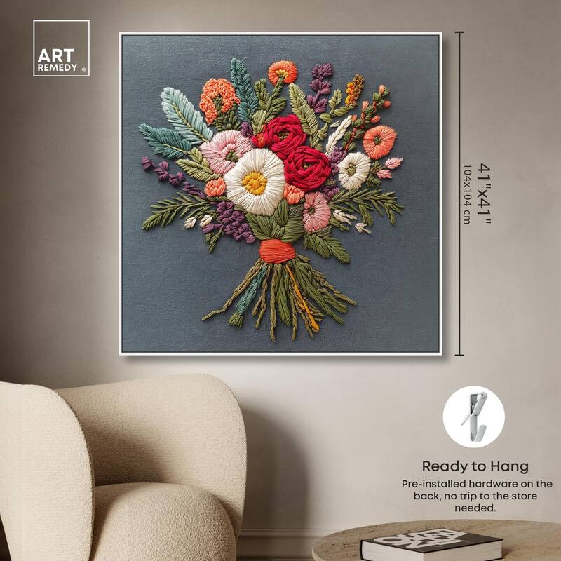 Stitched Bloom Bouquet I Canvas by Art Remedy
