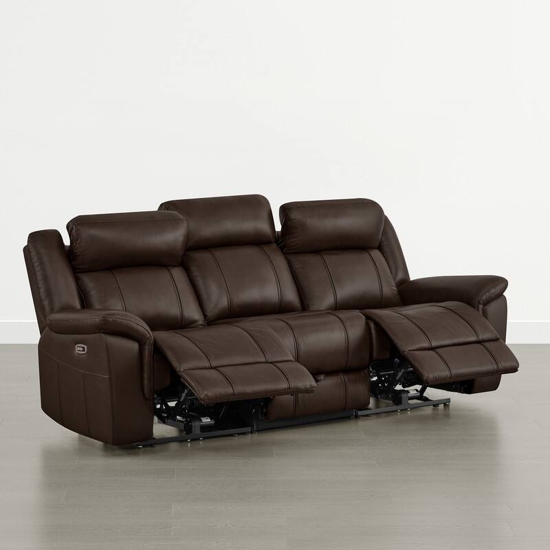 Spruce & Spring Genuine Leather Power Reclining Sofa with Optional Console & Flip-Down Table