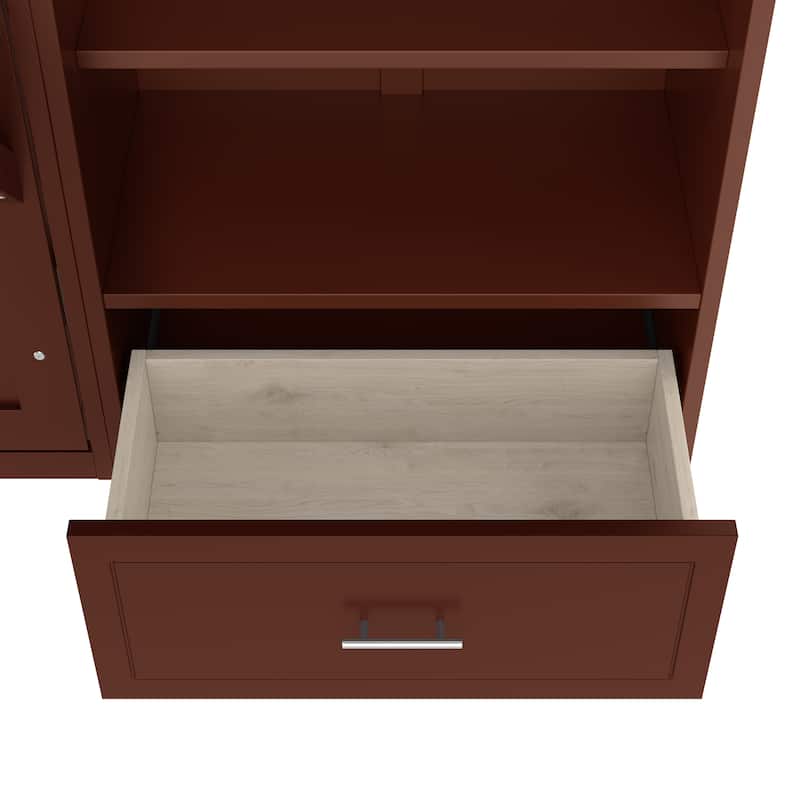 Space-Saving Queen Murphy Bed with Adjustable Storage Shelves & Drawer, Foldable Wall Bed for Small Spaces