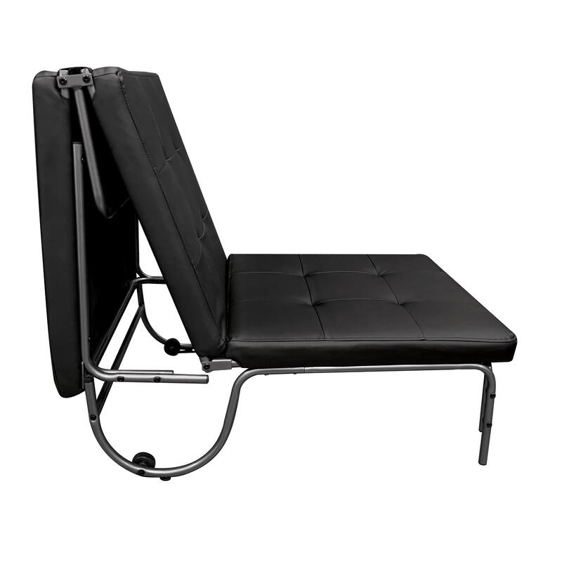 Black Adjustable PU Futon Chair with Foldable Bed Feature