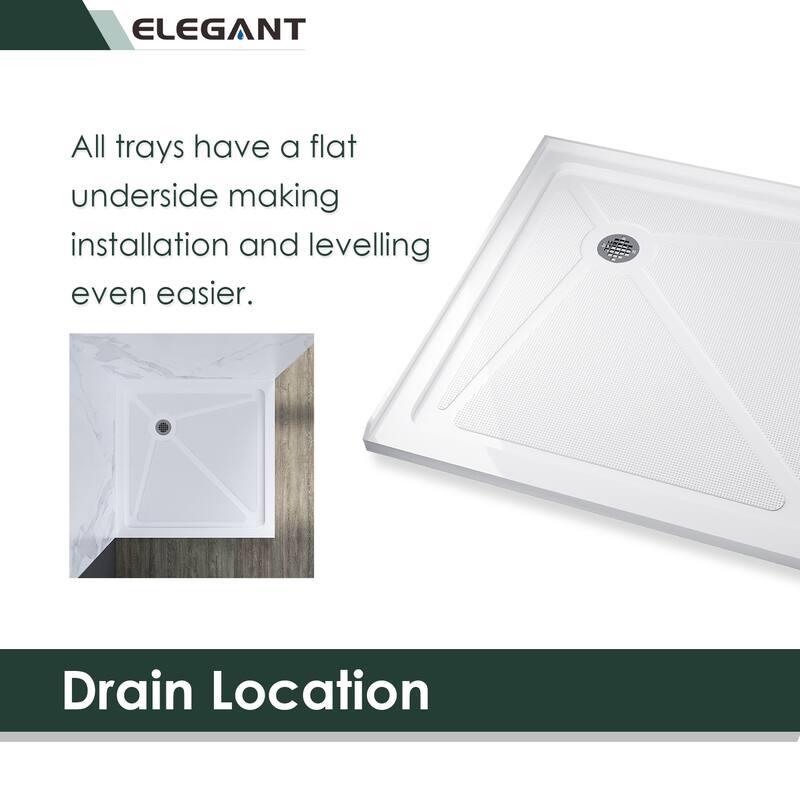 Elegant Square Shower Base in White Corner Drain Anti-slip Acrylic Quarter Shower Pan