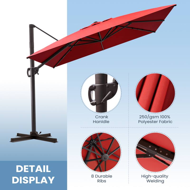 Outdoor 11 x 9 FT Patio Cantilever-Offset Umbrella with 4-Piece Fillable Weighted Base