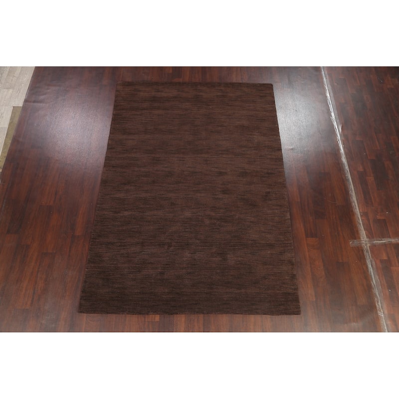 Brown Solid Gabbeh Oriental Wool Area Rug Hand-knotted Bedroom Carpet - 6'2" x 9'2"