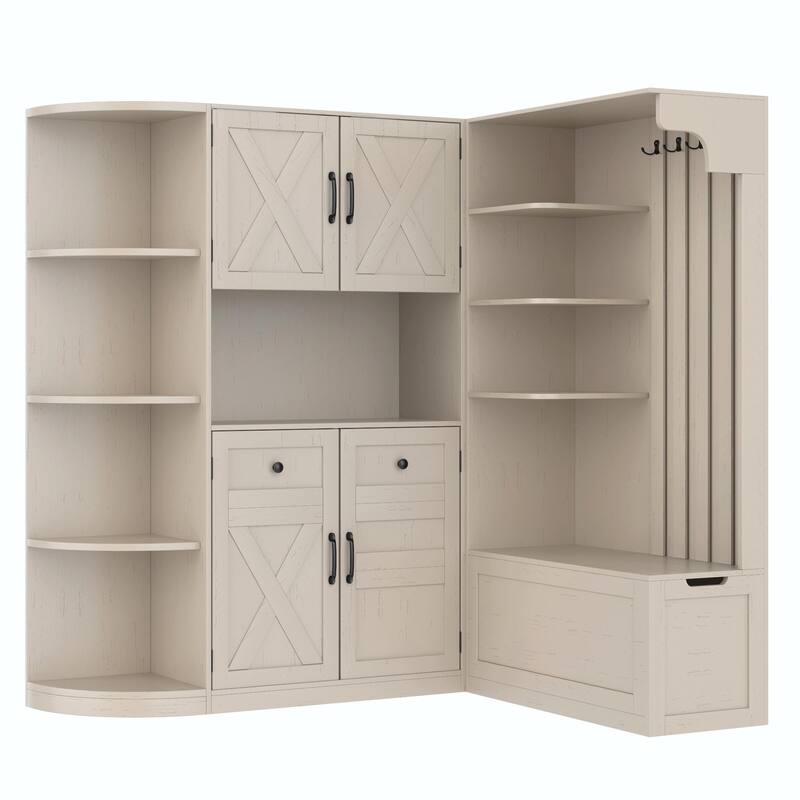Multifunctional Left-Right Combination Hall Cabinet with Storage and 4 Hooks