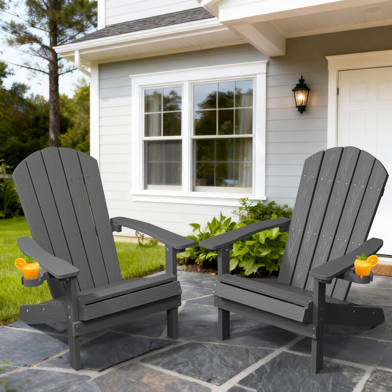 WINSOON All Weather HIPS Outdoor Plastic Adirondack Chairs Set of 2 - Dark Grey