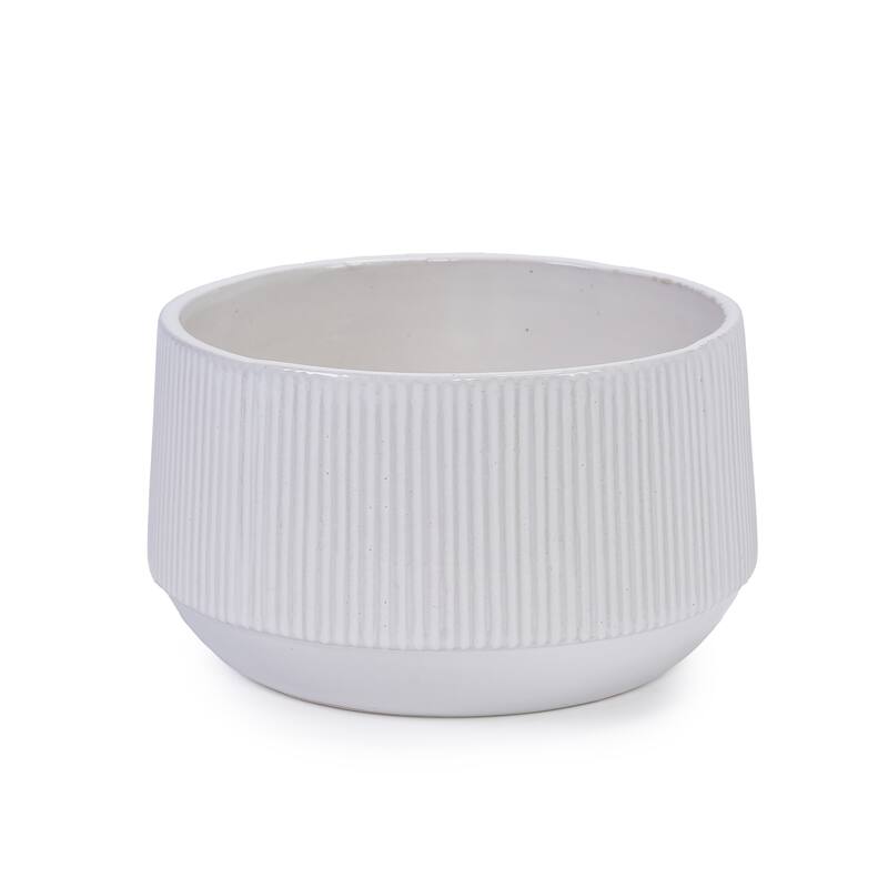 Set 2 Non-Porous Matte White Ribbed Ceramic Planter for Aquatic Plants
