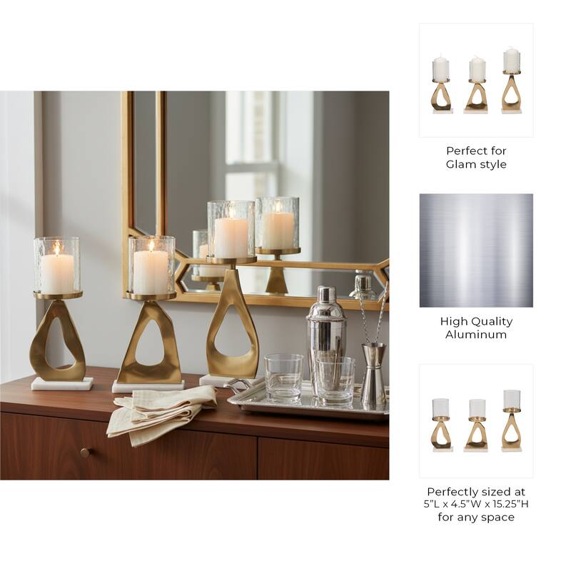 Candle Holders Set of 3 - Metal Marble Base, 13/15"