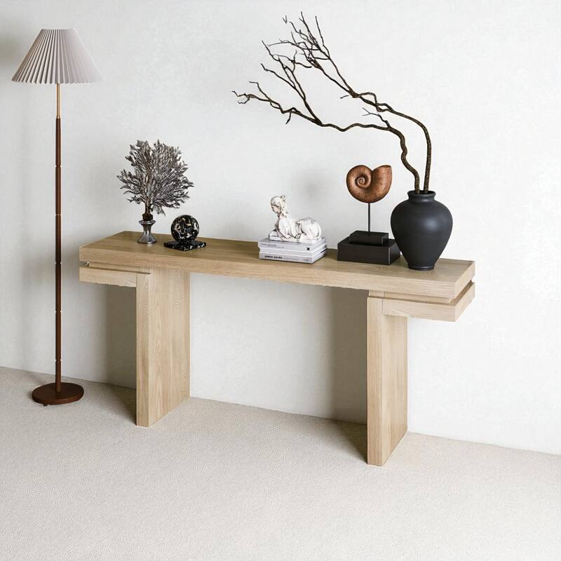 66" Extra Wide Console Table with Real Wood Veneer, Minimalist Entryway and Hallway Accent Sofa Table