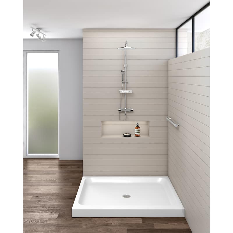 Fine Fixtures Double Threshold Acrylic Shower Base - Non-Slip Textured Surface Shower Floor Pan in White