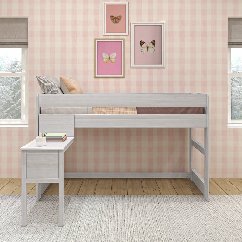Max and Lily Farmhouse Twin-Size Low Loft with Hook-on Desk