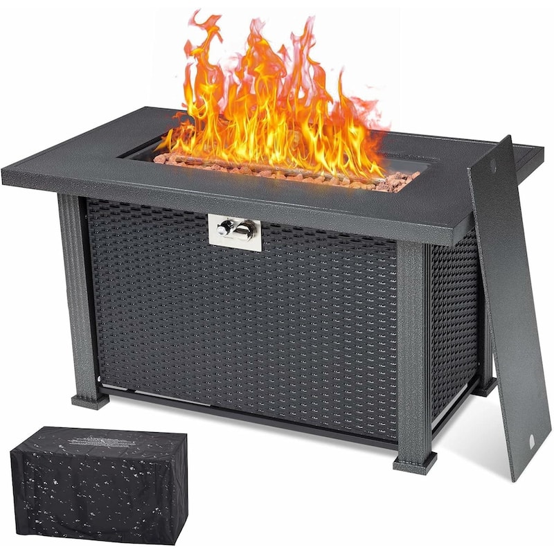 44 Inch Propane Fire Pit Table, 50000Btus Fire Table with Cover - 44 Inch - Black