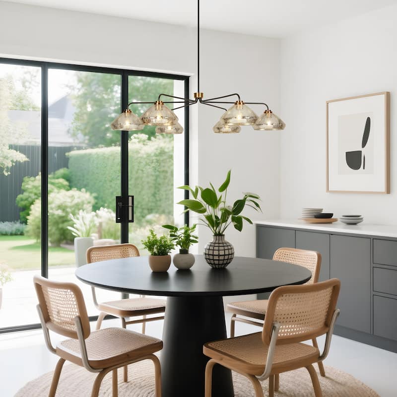 Modern Glam 6-Light Chandelier Bowl-Shape Mercury Glass Chandelier Light Fixture for Dining Room - 51.2" D × 10.2" H