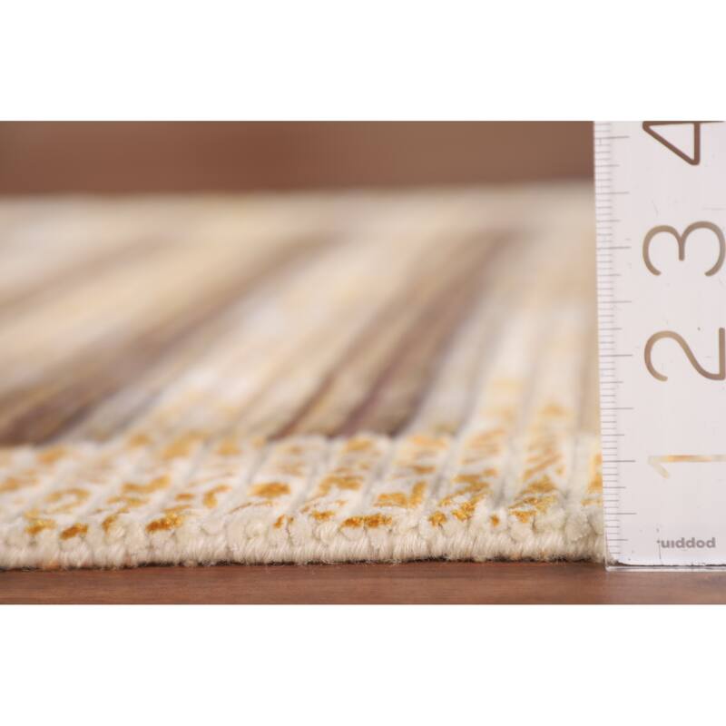 Striped Modern Abstract Accent Rug Handmade Yellow Wool Carpet - 2'9"x 4'10"