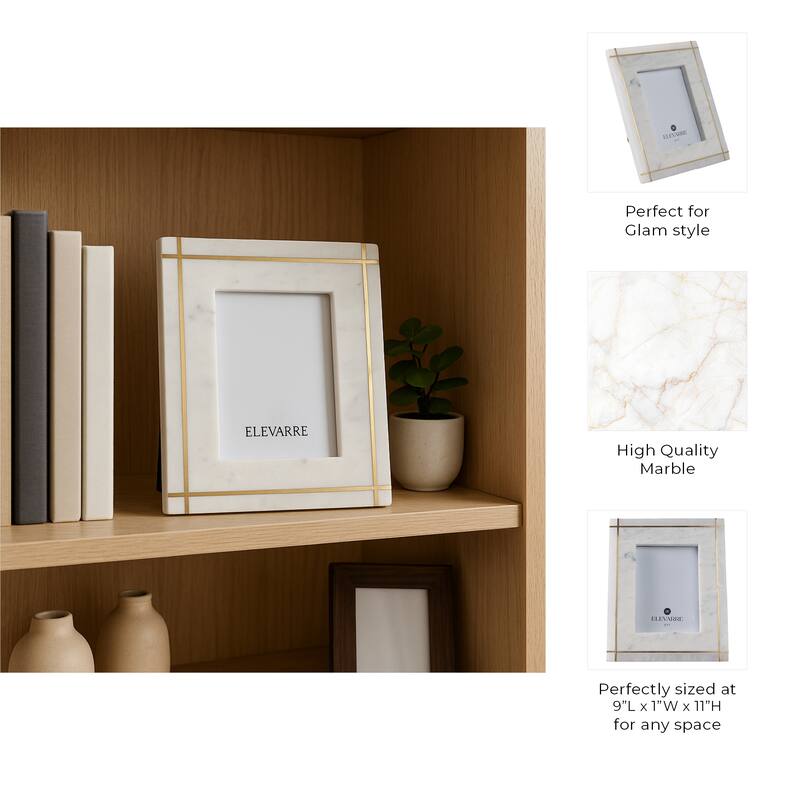 Marble Stone Frame with Inlaid Detail Modern Glam Decorative Accent