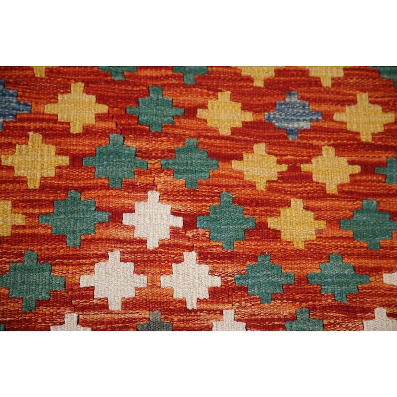 Geometric Kilim Oriental Accent Rug Flatweave Wool Carpet - 3'3"x 4'8"
