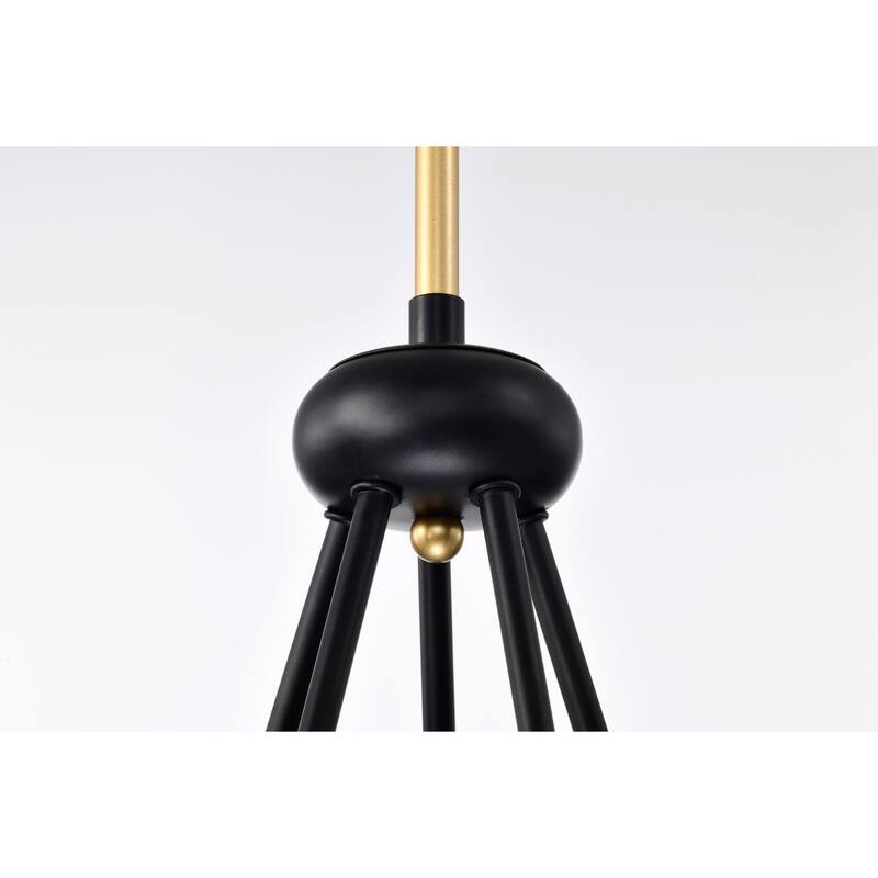 Melite 23 Inch Modern Wagon Wheel Sputnik Designed Ceiling Lighted Chandelier Matte Black and Satin Gold Finish 5-Light