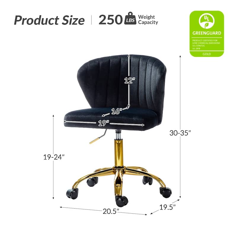 Ilia Modern Velvet Wingback 360 degree Ergonomic Office Task Chair with Channel Tufted Back by HULALA HOME