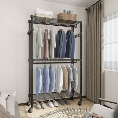 Moasis Rolling Heavy Duty Garment Rack With 3 Tiers Adjustable Wire Shelving and Wheels